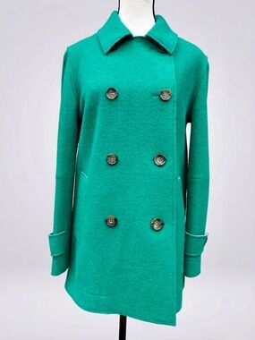 Cinzia Rocca Icons Green Double-Breasted Boiled Wool Coat